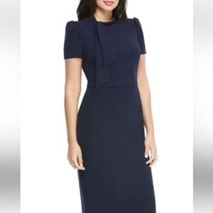 Maggie London, Navy crepe short sleeve sheath dress, size 6.